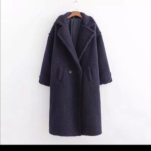 Navy Dark Blue Teddy Coat